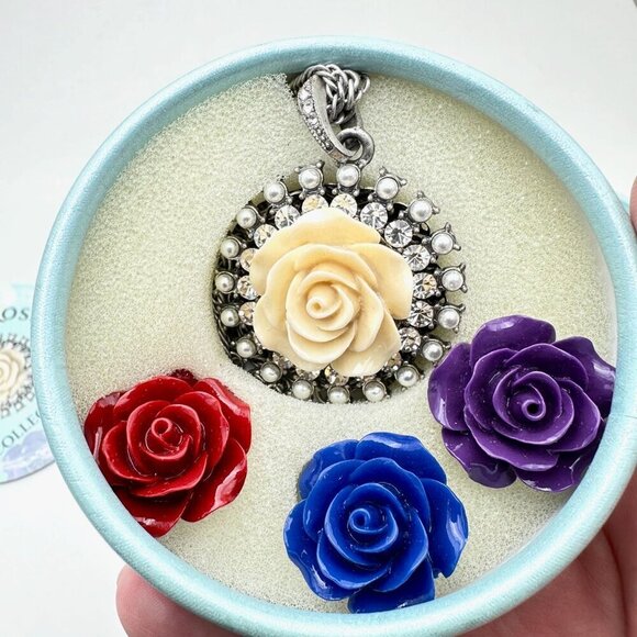 Sweet Romance Womens Necklace Silver Tone Interchangeable Pendant Flowers - Picture 1 of 5